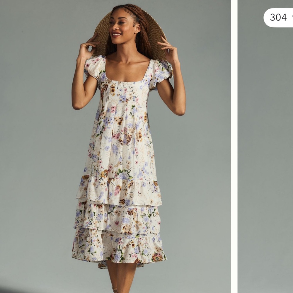 Anthropologie Tiered Cap-Sleeve Dress